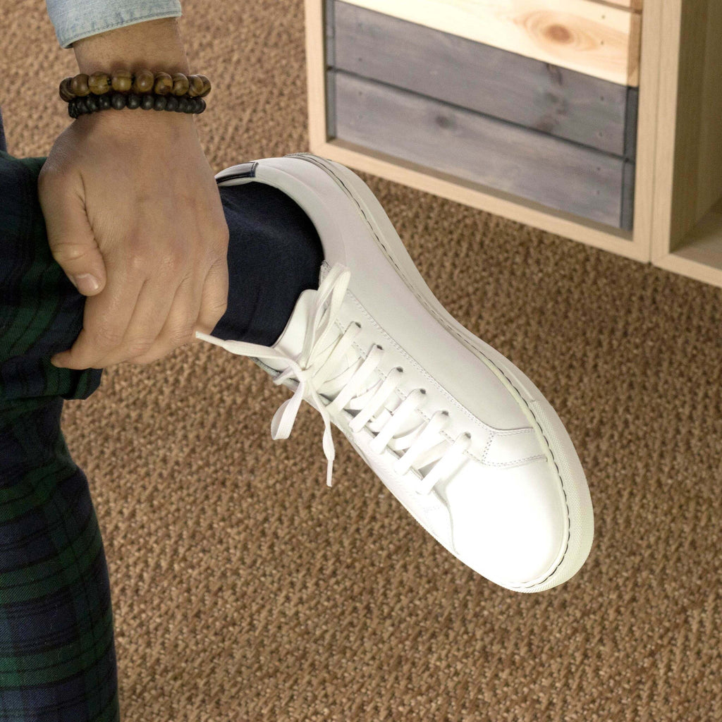 Men's Bespoke White Leather Low-Top Sneakers