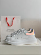 Alexander McQueen White Leather Oversized Sneakers with Holographic Iridescent Heel